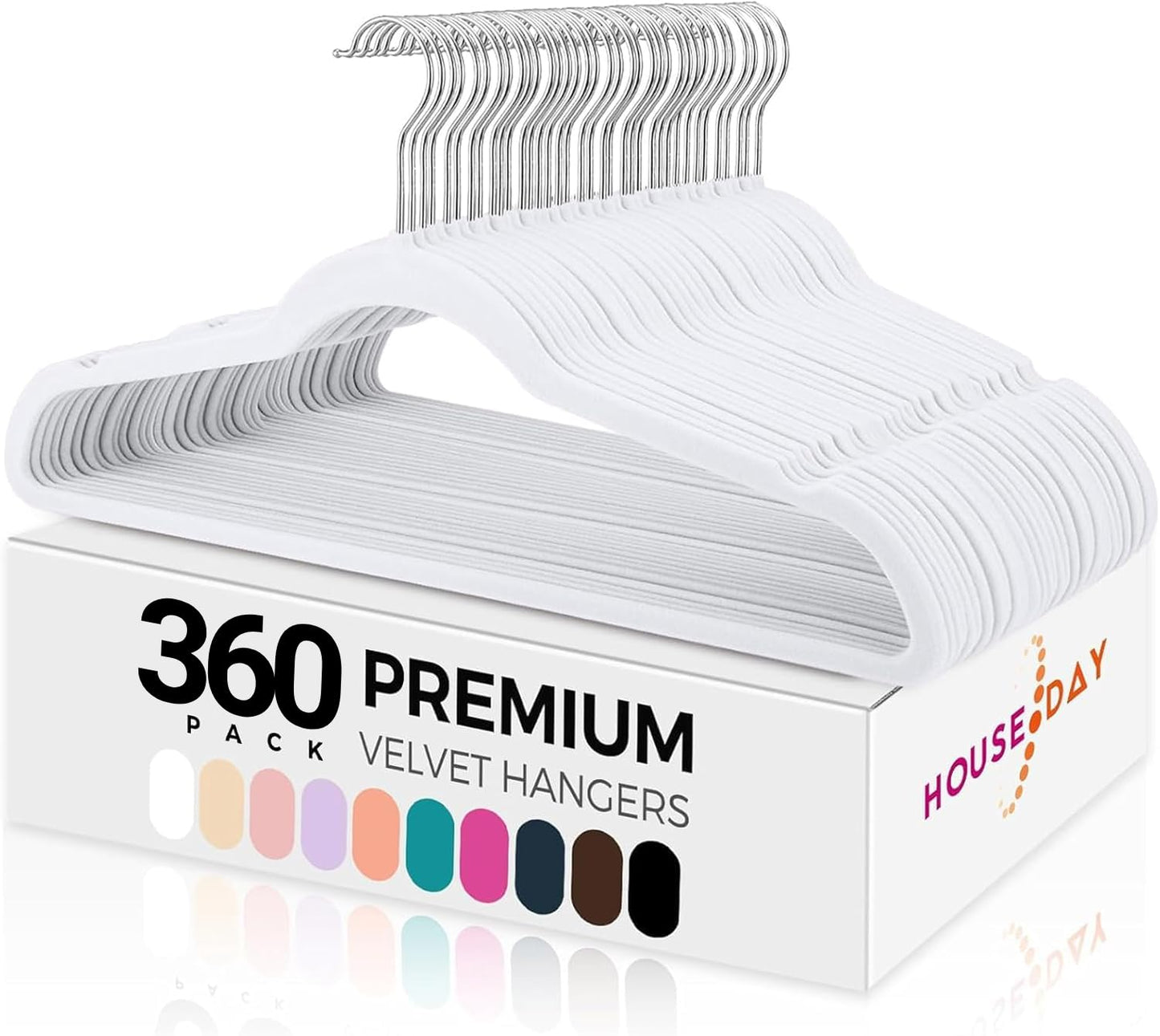 HOUSE DAY White Clothes Hangers 360 Pack, Velvet Hangers Non Slip Felt Hangers - Space Saving, Premium White Suit Hangers, 360° Rotating Hook