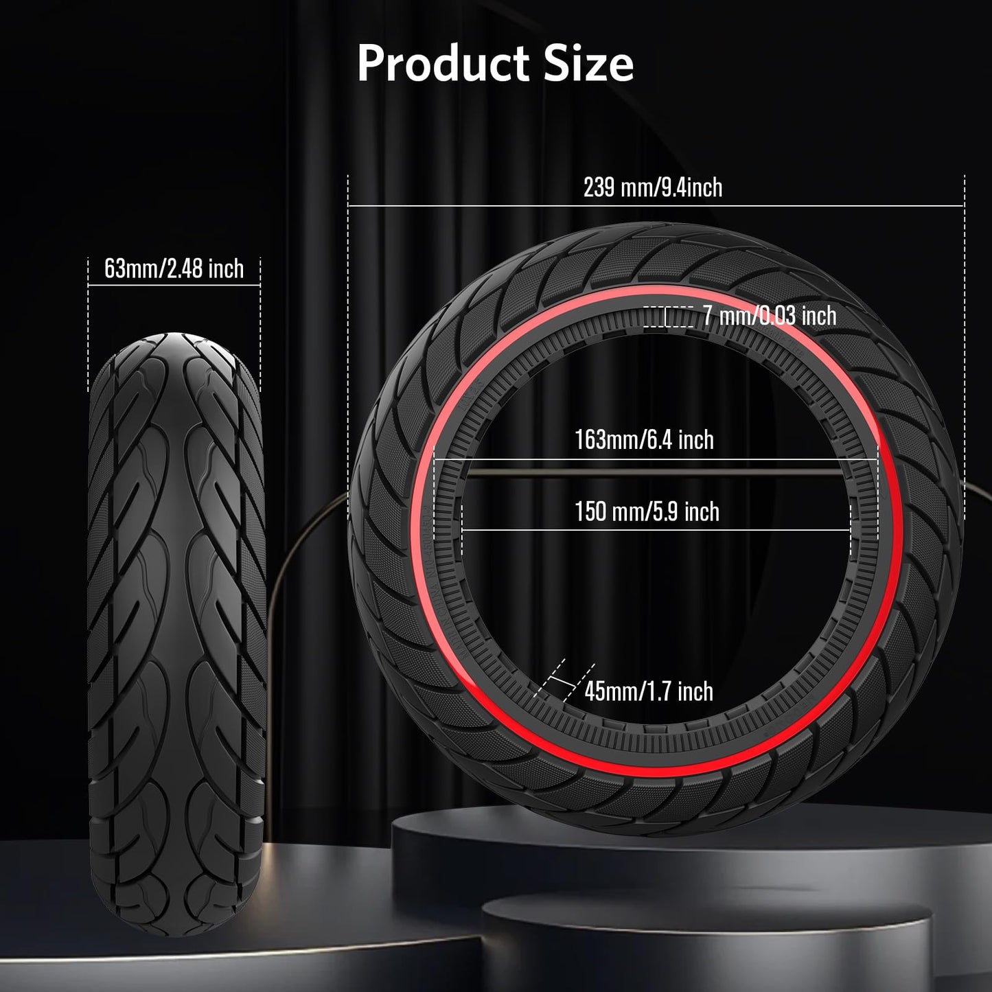 OUXI 10x2.5 Inch Replacement Solid Rubber Tires 60/70-6.5 for Ninebot G30 Max/G30D with Installation Tool for Electric Scooter Solid rubber tires, 10x2.5 replacement wheels, heavy-duty scooter tires (Red Line 2 Pack)