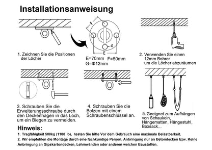 TSSS Heavy Duty Ceiling Hook, 304 Stainless Steel, up to 500kg static weight capacity. Ceiling mount for hanging chairs/hammocks/punching bags with anchor bolt.