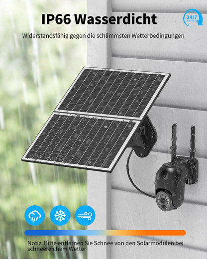 NUASI 4G LTE surveillance camera with SIM card Outdoor 18W Solar Panel, Wireless Solar PTZ surveillance camera Without WiFi Outdoor with PIR motion sensor, 2K color night vision, 355°/105°, 2-way audio, IP66