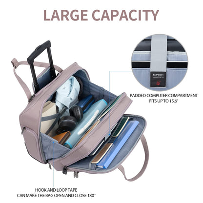 EMPSIGN Trolley Business Rolling Laptop with wheels, Rolling laptop bag for women fits up to 15.6-inch laptop briefcase on wheels, Water-resistant, with RFID pockets, Pink