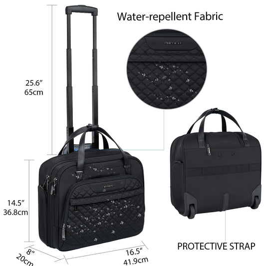 EMPSIGN Trolley Business Rolling Laptop with wheels, Rolling laptop bag for women fits up to 15.6 inch laptop, Rolling briefcase on wheels, Water resistant, with RFID pockets, black