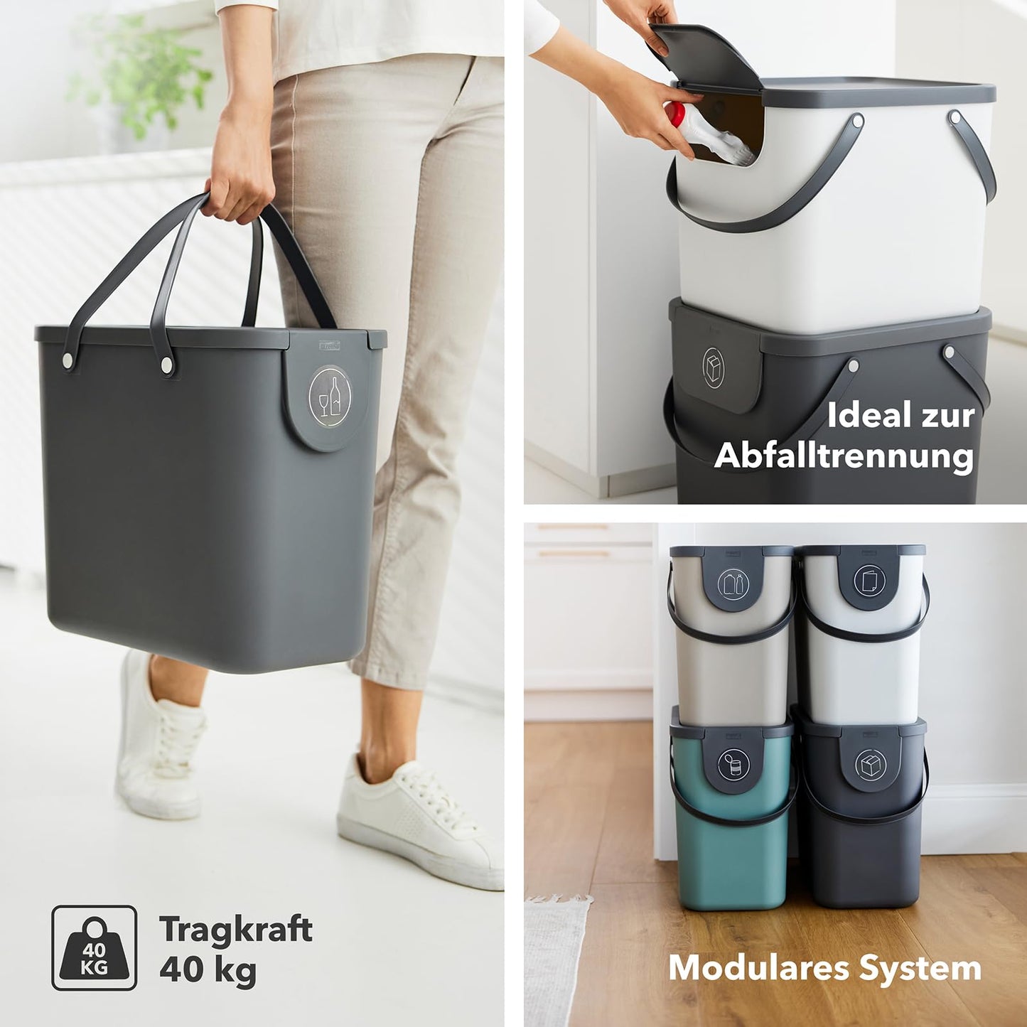 Rotho Albula waste separation system 25l for the kitchen, plastic (PP) BPA-free, brown/anthracite, 25l (40.0 x 23.5 x 34.0 cm)