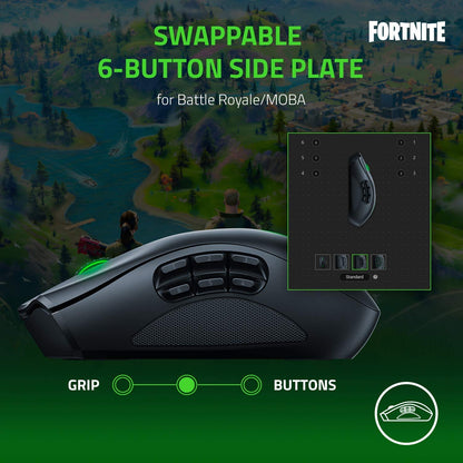 Razer Naga Pro - Modular wireless gaming mouse with interchangeable side panels for MMO, MOBA, and FPS games on PC/Mac (HyperSpeed Technology, 19 + 1 programmable buttons) Black