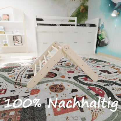 GOODEX Climbing Triangle with Slide is expandable and adjustable. Indoor climbing frame made of birch wood, suitable for babies and children from 10 months old. Can be used as a Pikler Triangle or as a folding ladder.
