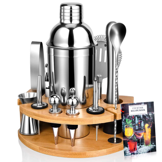 AOKITO Cocktail Shaker Set - 750ML Stainless Steel Bartender Kit, 12 Pieces, Gift for Men, Women & Friends, Stylish Bar Tool Set with Cocktail Recipe Book.
