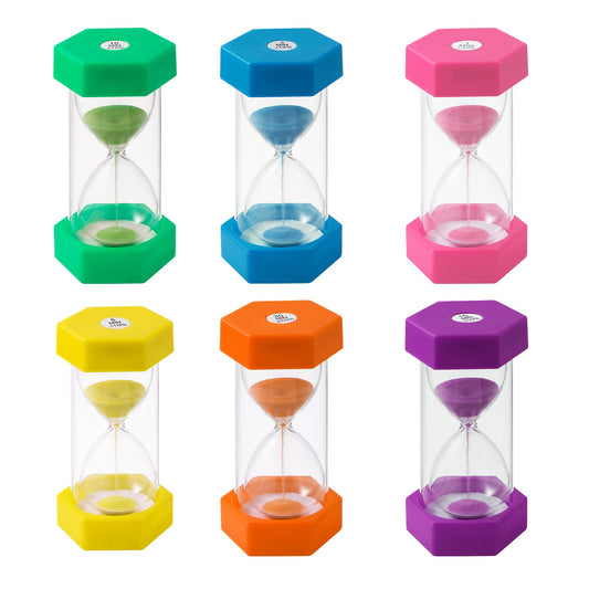 6 colorful hourglasses for kids, Colorful hourglass set 1/3/5/10/15/30 minutes, Timing hourglasses for kids' daily life, learning, game timing.