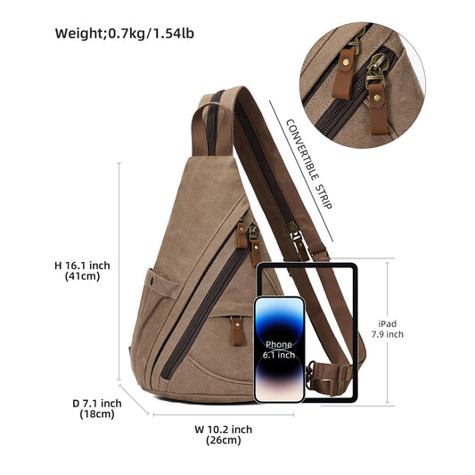 KL928 Canvas Sling Bag Backpack for women and men - shoulder bag crossbody bag with adjustable shoulder strap perfect for outdoor sports, hiking, cycling, mountaineering, traveling.