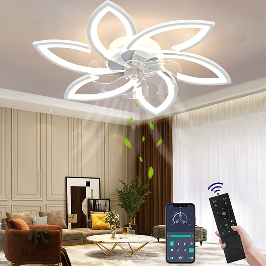 Wildcat ceiling fan with lighting, quiet modern LED with remote control timer, flower shape design ceiling fan light for bedroom kitchen