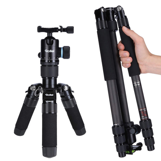 Rollei Carbon Tripod CT-5C, Black & QAL-50 - professional camera quick release plate, compatible with all cameras with 1/4 tripod thread and Arca Swiss - 2 pack