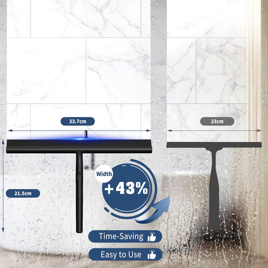 Ecooe silicone shower squeegee 33cm black, squeegee shower with holder, no drilling shower squeegee, window squeegee with stainless steel core, bathroom wiper for glass, mirrors, windows, tiles.