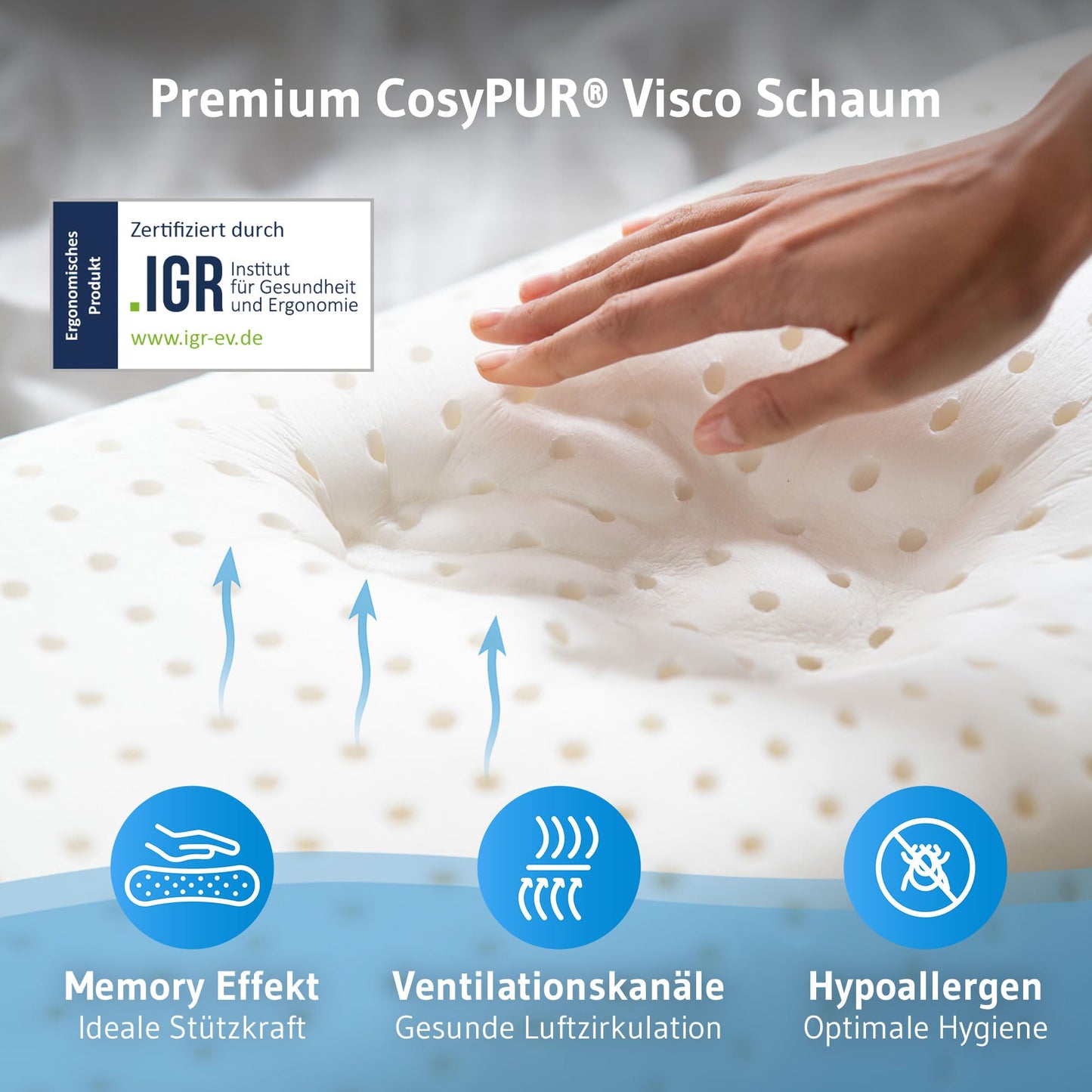 Travel pillow VOLAR | Orthopedic neck pillow with memory foam | Compact headrest for car, airplane, train, hotel & camping | Thermoregulating cover | Pillow for outdoor & travel 40x25x10 cm