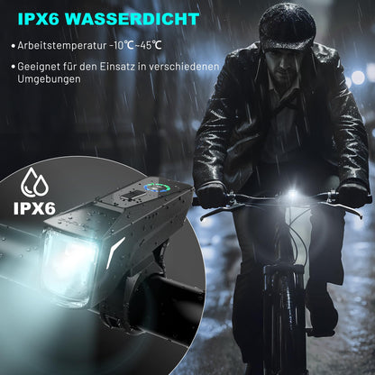 TECHCYC bicycle light set with light sensor, up to 70 lux LED bike lamp, StVZO approved bike lighting, USB rechargeable bike lamp, IPX6, 2500 mAh front bike lights & 300 mAh rear light.