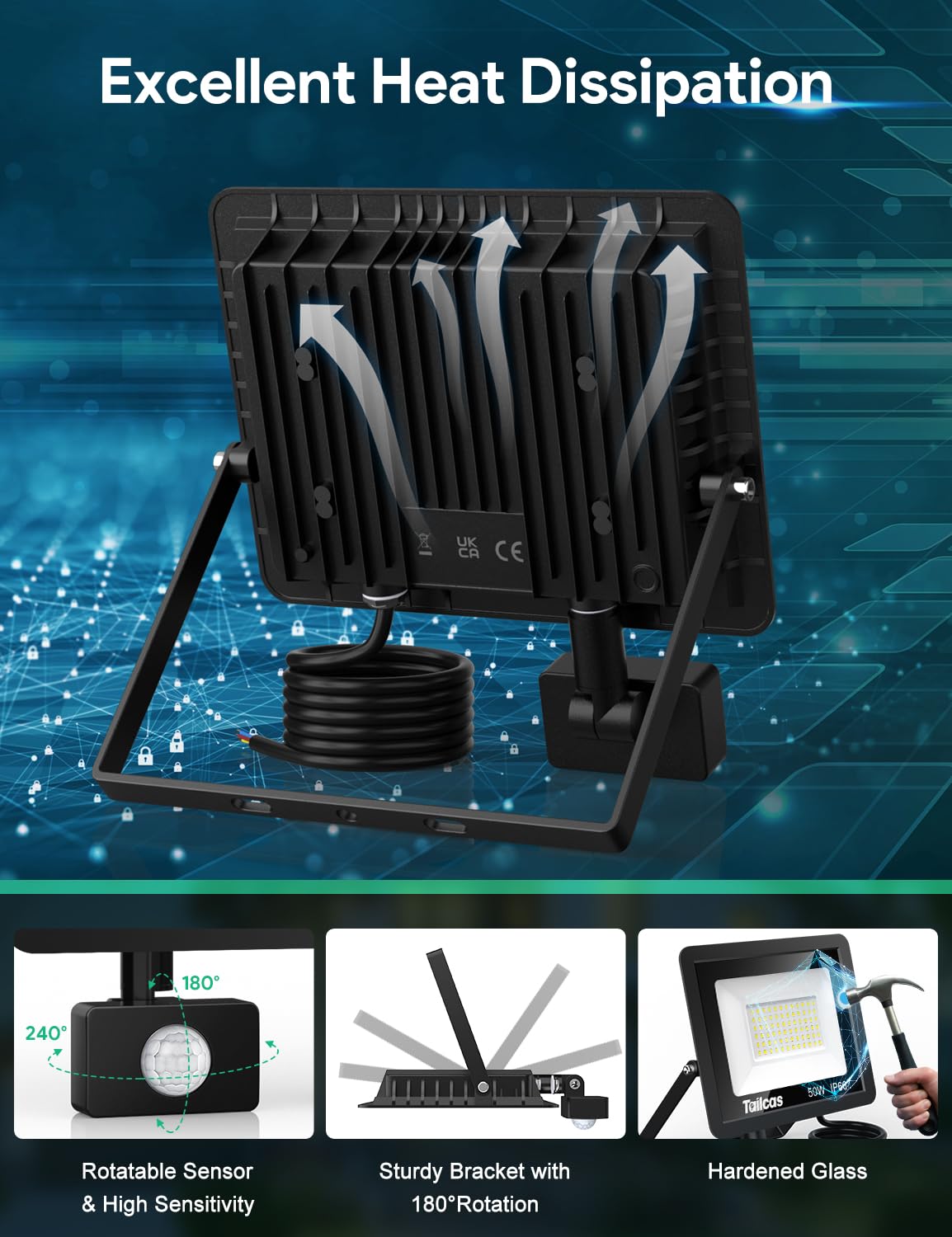 50W LED floodlight with motion sensor outdoor, super bright 4500LM outdoor floodlight, IP66 waterproof LED outdoor light with remote control, 6500K cold white spotlight outdoor for garden, garage, yard