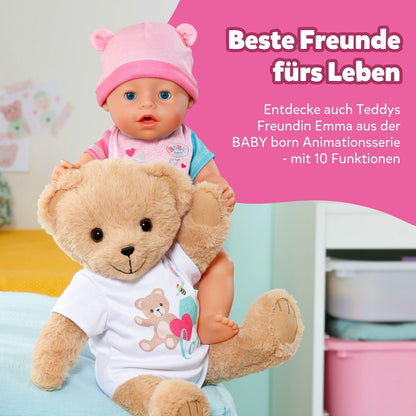 BABY born Singing Teddy - plush bear with sound function & white romper - movable arms & legs - suitable for children aged 18 months and older - sings 5 German songs from the series