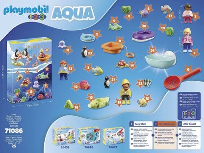 PLAYMOBIL 1.2.3 Aqua 71086 Advent calendar for children: fun in the bath, with floating animals, bathtub toys, suitable for kids aged 1.5 years and up.