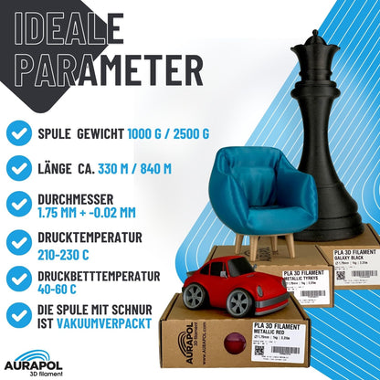 AURAPOL Filament 1.75 PLA, 3D printer filament, PLA filament with precision 1.75 mm +/- 0.02 mm, Premium 3D filament compatible with most FDM (FFF) 3D printers and 3D pens.