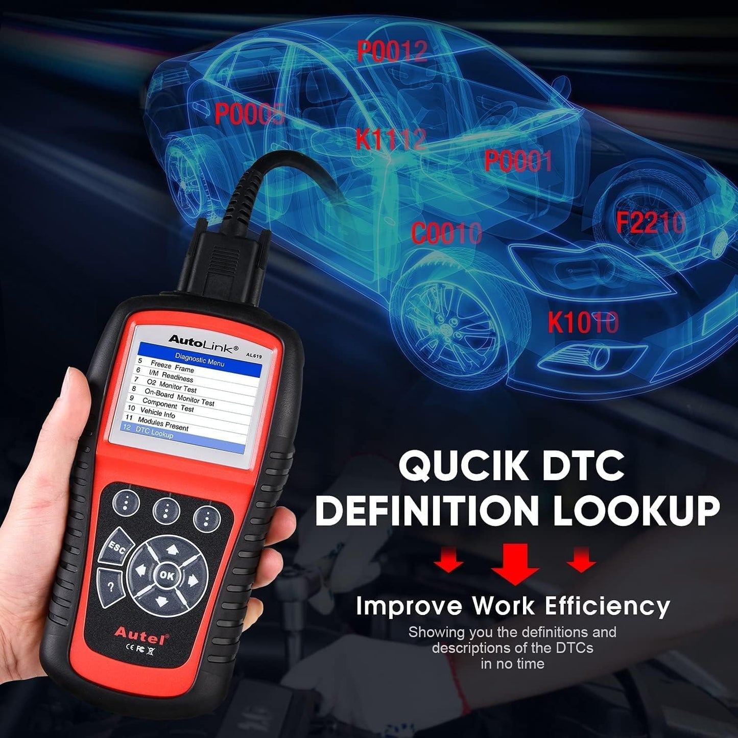 Autel AutoLink AL619 OBD2 Scanner, Car ABS/SRS Diagnostic Tool, Reset ABS Airbag Warning Lights, OBDII Function with Live Data, Ready Test, Advanced from ML619/ML519/AL519.