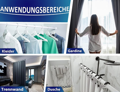 MEISENBERG Telescopic Pole without drilling 260-310cm, Ø32mm White Multifunctional Curtain Rod Clampable - Curtain Rod, Tension Rod Extendable - for your curtains, partition and balcony