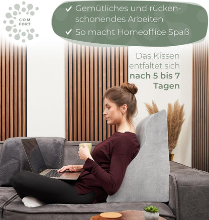 Ergonomic reading pillow for bed and sofa - Comfortable back pillow with memory foam - Usable as reflux pillow, wedge pillow bed, bed pillow backrest while sitting and lying, GRAY