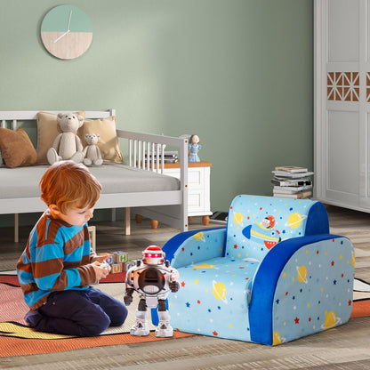 COSTWAY 3 in 1 Kids Sofa Foldable, Upholstered Velvet Children's Armchair, Kids Sleeper Sofa with Removable Protective Cover, Kids Couch for Children up to 5 Years (Spaceship)