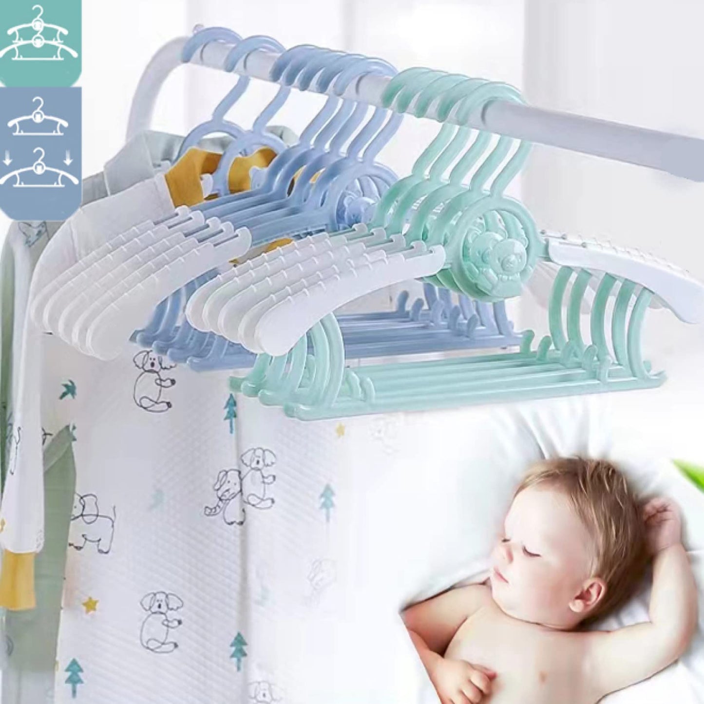 HGYZE Baby Growing Clothes Hanger Kids, Stackable Hanger - Hooks - Pants Stand, Non-Slip Baby Clothes Hanger Kids Hanger for Children's Clothing Wardrobe, Space Saving (Color) 20 Pieces