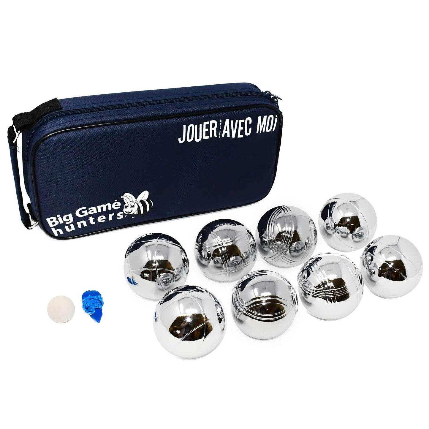 Big Game Hunters 8 Boules Set with rust protection and luxury canvas carry bag - Sturdy 8 Boules Set, Polished and Engraved Official Size.