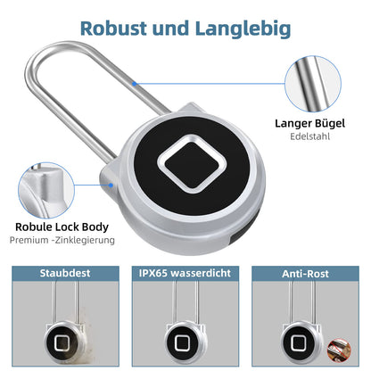 Fingerprint lock, Eseesmart Lock Shackle Long-45mm, Fingerprint & Bluetooth padlock, Waterproof, USB charging for gym, school, employee lockers, luggage