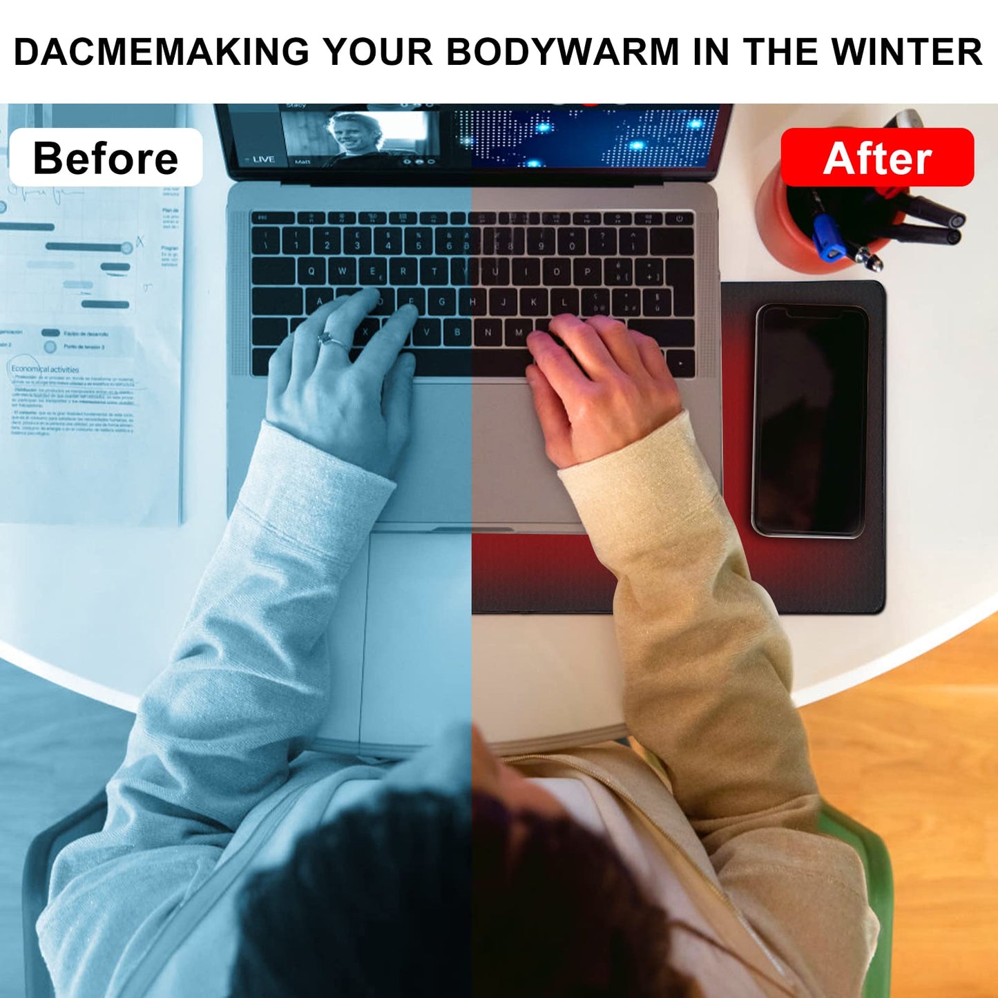 Desk pad Heated, 80x33cm Heated mouse pad with heating function Mouse pad with 3 heat levels Waterproof heating pad Desk mat, Heated desk pad for PC laptop Home Office