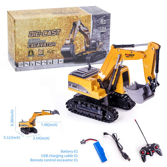 Thedttoy 1:24 Remote Control Excavator Toy for Kids, Car 2.4 GHz Tractor RC with Lights, Birthday Gift for Boys 3 4 5 6 7 8 Years