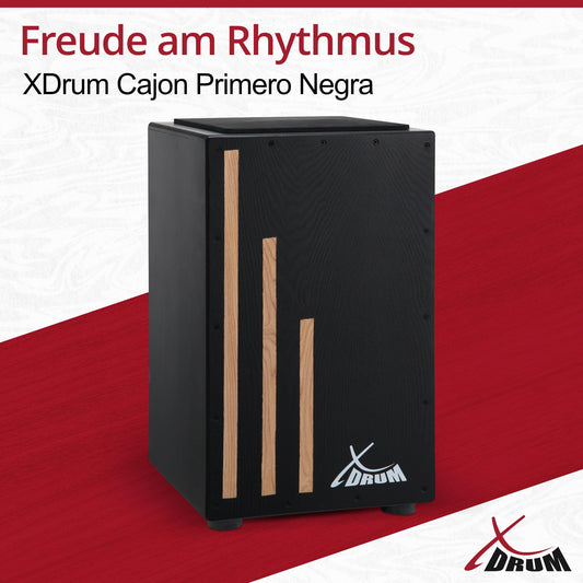 XDrum Cajon Primero Black - crate drum including backpack and school - drum box with snare sound - wooden drum box with gig bag