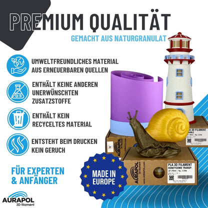 AURAPOL Filament 1.75 PLA, 3D printer filament, PLA filament with precision 1.75 mm +/- 0.02 mm, Premium 3D filament compatible with most FDM (FFF) 3D printers and 3D pens.