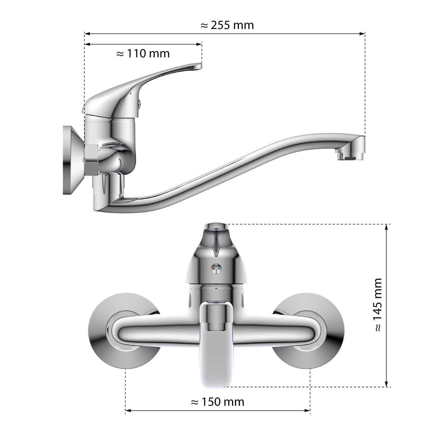 EISL 161EUROPE EUROPE Wall-mounted faucet Chrome, Wall-mounted sink faucet 360°, perfect for double sinks, Wall-mounted faucet, Wall-mounted faucet for kitchen/utility sink, Wall-mounted mixer tap.