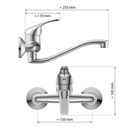 EISL 161EUROPE EUROPE Wall-mounted faucet Chrome, Wall-mounted sink faucet 360°, perfect for double sinks, Wall-mounted faucet, Wall-mounted faucet for kitchen/utility sink, Wall-mounted mixer tap.