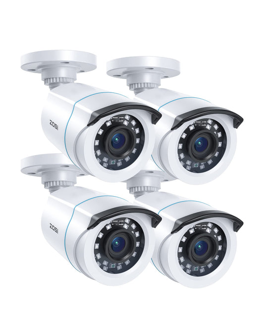 ZOSI 4-piece 2MP 1080P outdoor video surveillance camera set with power supply and video cable, 1080P TVI HD BNC output, for indoor and outdoor use, additional camera for CCTV DVR system.