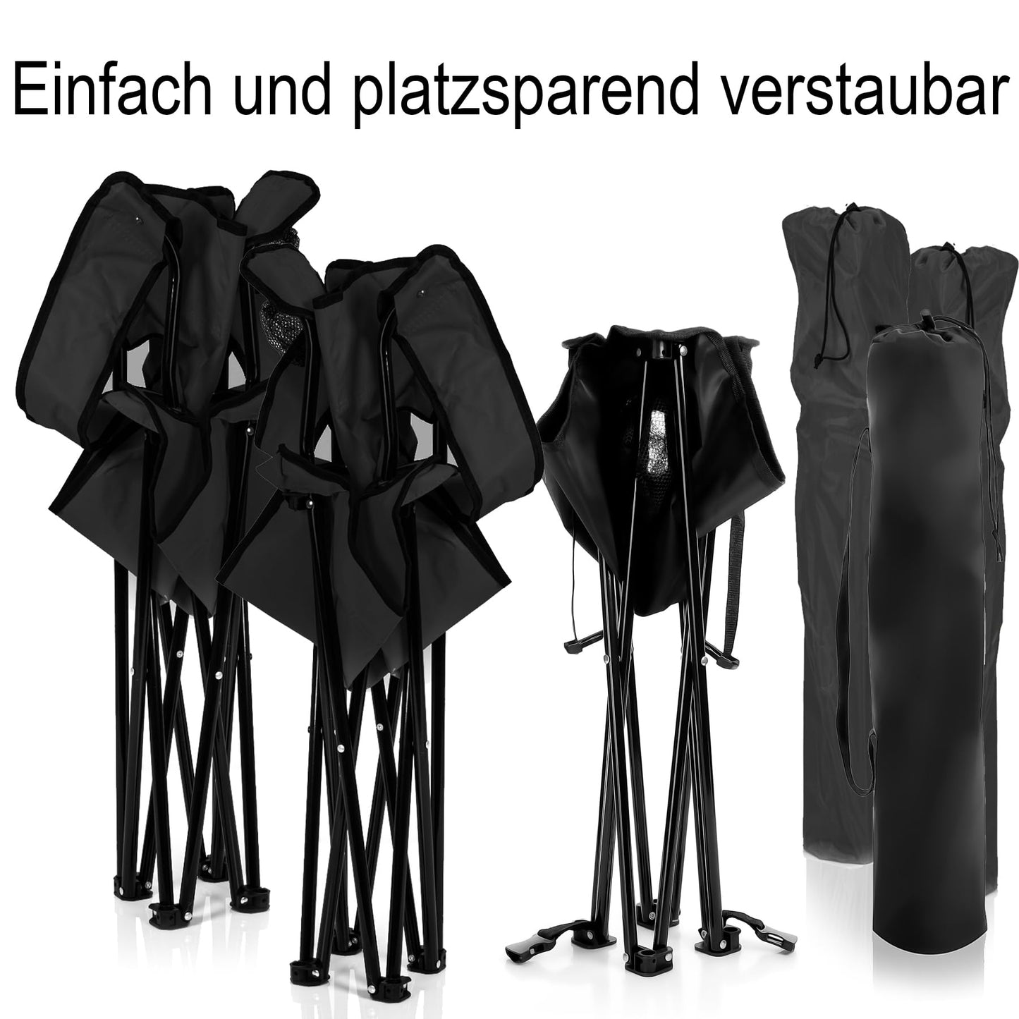 BigDean 2 piece camping chairs & folding camping table in black - table with chairs included - folding chair with table - portable table with chairs