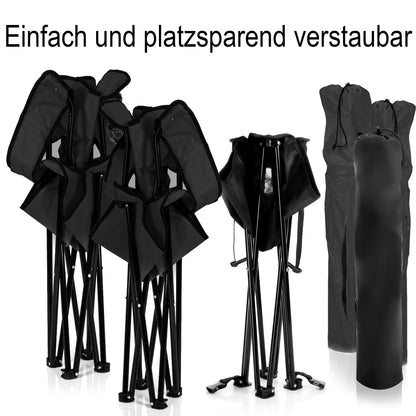 BigDean 2 piece camping chairs & folding camping table in black - table with chairs included - folding chair with table - portable table with chairs