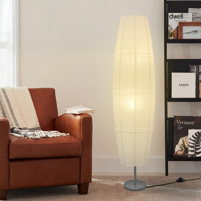 LALISU Floor Lamp Paper Lamp Modern Floor Lamps with Lampshade, Floor Lamp for Living Room with Foot Switch, Bedroom, and Study Room (White-01)