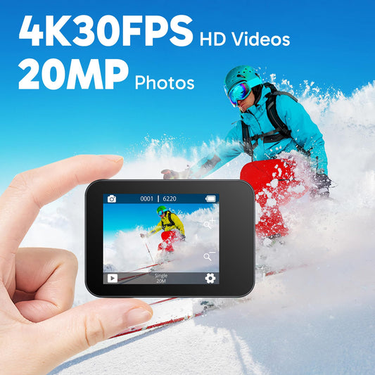 AKASO Action Cam 4K30FPS Underwater Camera WiFi 40M EIS Anti-Shake Action Camera 4X Zoom with Touchscreen, Remote Control, Waterproof Housing, Helmet Accessories Kit V50X