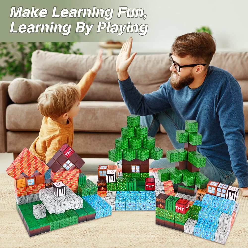 HOTUT Magnetic Building Blocks, 96 Pieces Magnetic Toy, Build Mine Magnetic World Set, Magnet Montessori Toy for Boys Girls