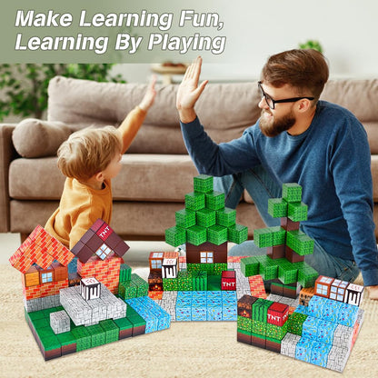 HOTUT Magnetic Building Blocks, 96 Pieces Magnetic Toy, Build Mine Magnetic World Set, Magnet Montessori Toy for Boys Girls