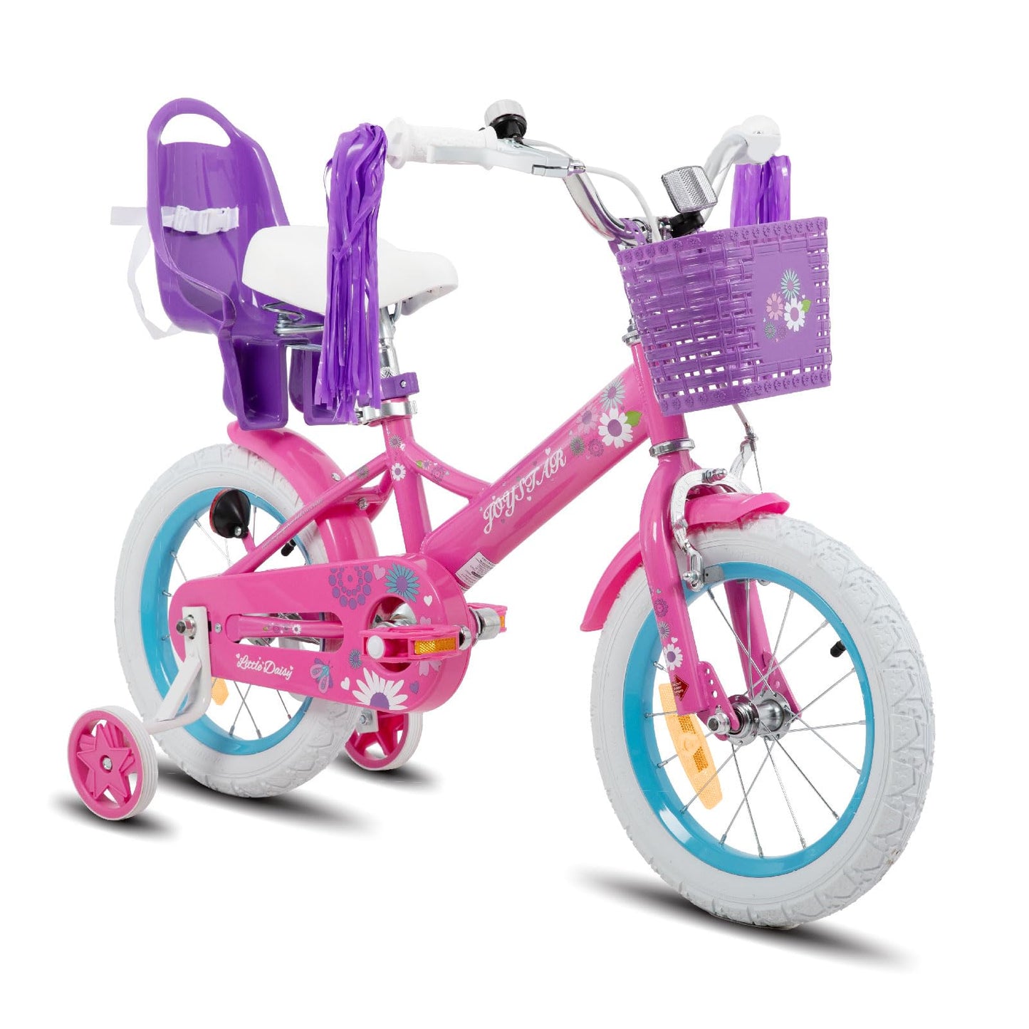 JOYSTAR Daisy 12-Inch Kids Bike for 2-4 Year Old Girls. 12-Inch Wheels Girls Bike with Doll Seat & Bike Streamers & Stabilizers, Purple.