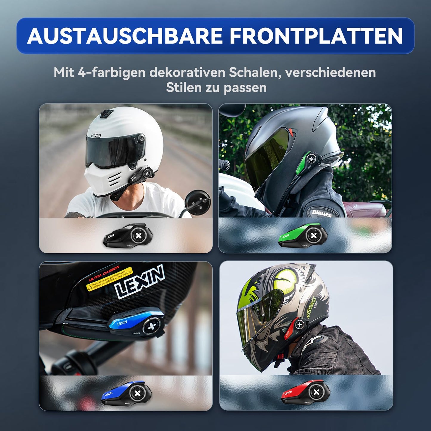 LEXIN G2P Motorcycle Bluetooth Headset, Helmet Communication System for 2 up to 6 people within 1000m range, IP67 Waterproof Hands-Free calling with FM Radio, Single Pack.