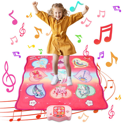 Unicorn dance mat toy, 3 challenge modes touch mat play with LED display, musical dance mat game for 3 4 5 6 7 8 years old girls boys