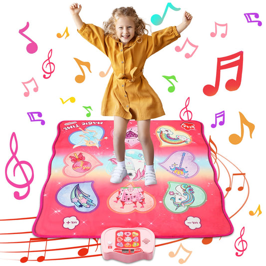 Unicorn dance mat toy, 3 challenge modes touch mat play with LED display, musical dance mat game for 3 4 5 6 7 8 years old girls boys