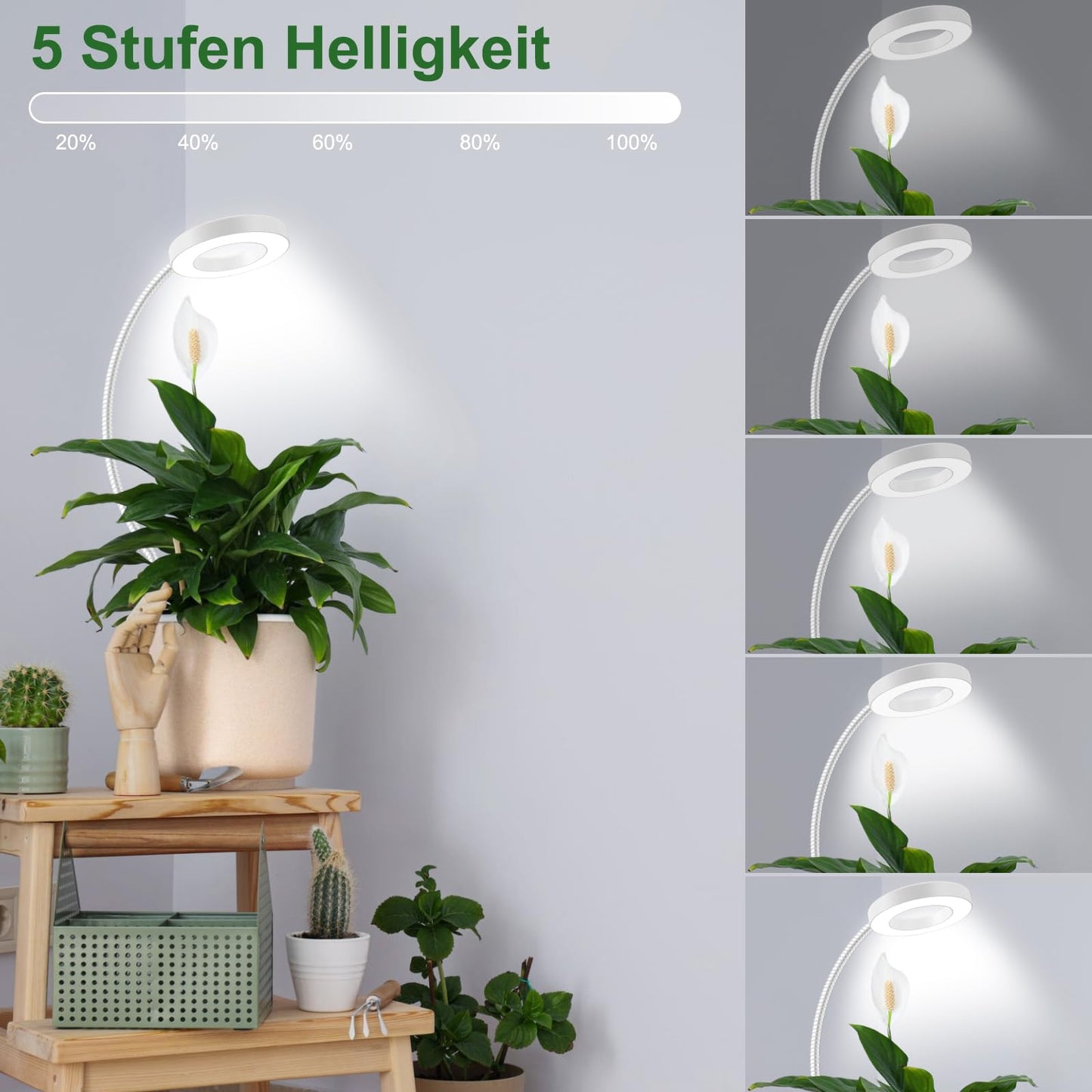 LED full spectrum plant lamp, pot clip 6500K grow light, two installation options plant light, 3 color temperature LED grow lamp with 360° swan neck, 6/12/16H timer, 5 brightness levels (white 2 pieces)