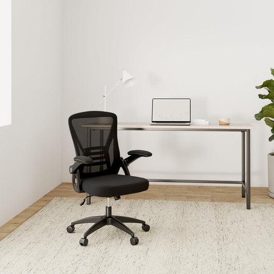 Rattan office chair, ergonomic desk chair with lumbar support, adjustable armrests, height adjustable, swivel chair with breathable backrest for office workspace, black.