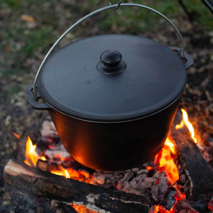 4BIG.fun Kazan 6L made of cast iron with handle and cast iron lid | Swivel pot camping pot goulash kettle | Cast Iron KETTLE Tatar Kasan | Braising pan Asia WOK | Lid outdoor BBQ camping storage pot