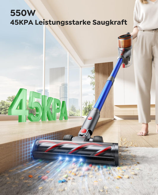 Cordless Vacuum Cleaner 550W/45000Pa/60min Runtime, Wireless Vacuum with Docking Station, Lightweight Standalone Cordless Vacuum, Super Quiet Battery-Powered Vacuum for Hard Floors Carpets Pet Hair