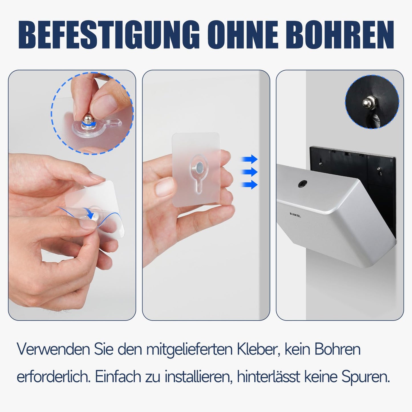 AIKE Paper Towel Dispenser Wall-Mounted without Drilling, compatible with Z/N-Fold and H2 for paper fold size 25.3 x 8 (cm) or smaller, holds 200 sheets of paper.